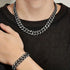 2Pcs Men Iced Out Gun Black Rhodium Plated CZ Cuban Link 55CM Necklace & Bracelet Set